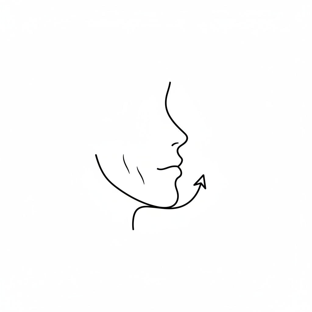 “Minimalist black-and-white monoline outline icon, thin uniform stroke, rounded ends, no fill, no gradients, no shadows. Square 1:1, centered with ample whitespace.
Design a premium ‘Wrinkles & Firming’ symbol: a smooth cheek/jaw contour with one subtle wrinkle line and a small upward arrow that feels integrated into the contour (not floating). Keep it elegant, simple, and readable at small sizes.
No text, no logo.”