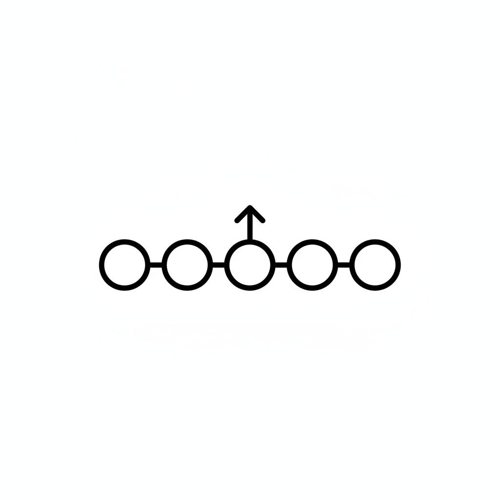 “Minimalist black-and-white monoline outline icon, ultra-thin 2px rounded stroke, clean geometric shapes, outline only, no fill, no shading, no gradients, no shadows. Transparent or plain white background. Square 1:1, centered with generous padding.
Icon concept: a simple chain of 4–5 connected circles (molecule/peptide chain) with a small upward arrow to imply firming support and smoother-looking texture.
No text, no logo.”