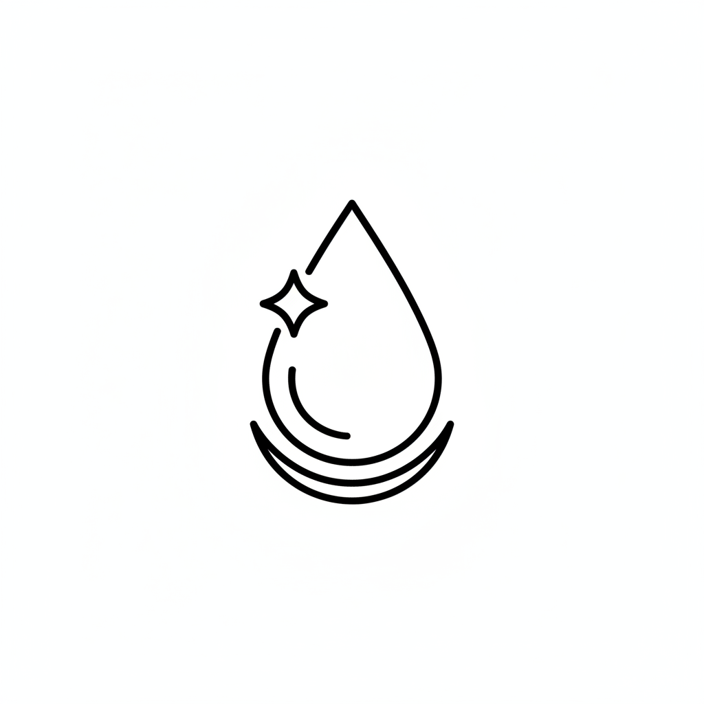 “Minimalist black-and-white monoline outline icon, ultra-thin 2px stroke, rounded ends, no fill, no gradients, no shadows. Transparent or plain white background. Square 1:1, centered with ample padding.
Icon concept: a single water droplet with a tiny sparkle highlight and a subtle curved ‘plump’ line beneath it to suggest deep hydration. Very simple, clean, readable at small size.
No text, no logo.”
